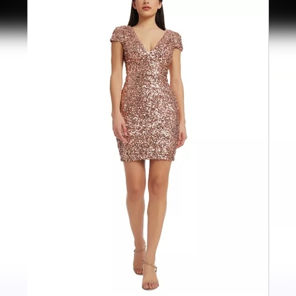 NWT Dress The Population Zoe Sequin Body Con Minidress in Soft Copper Size XL - Picture 1 of 14
